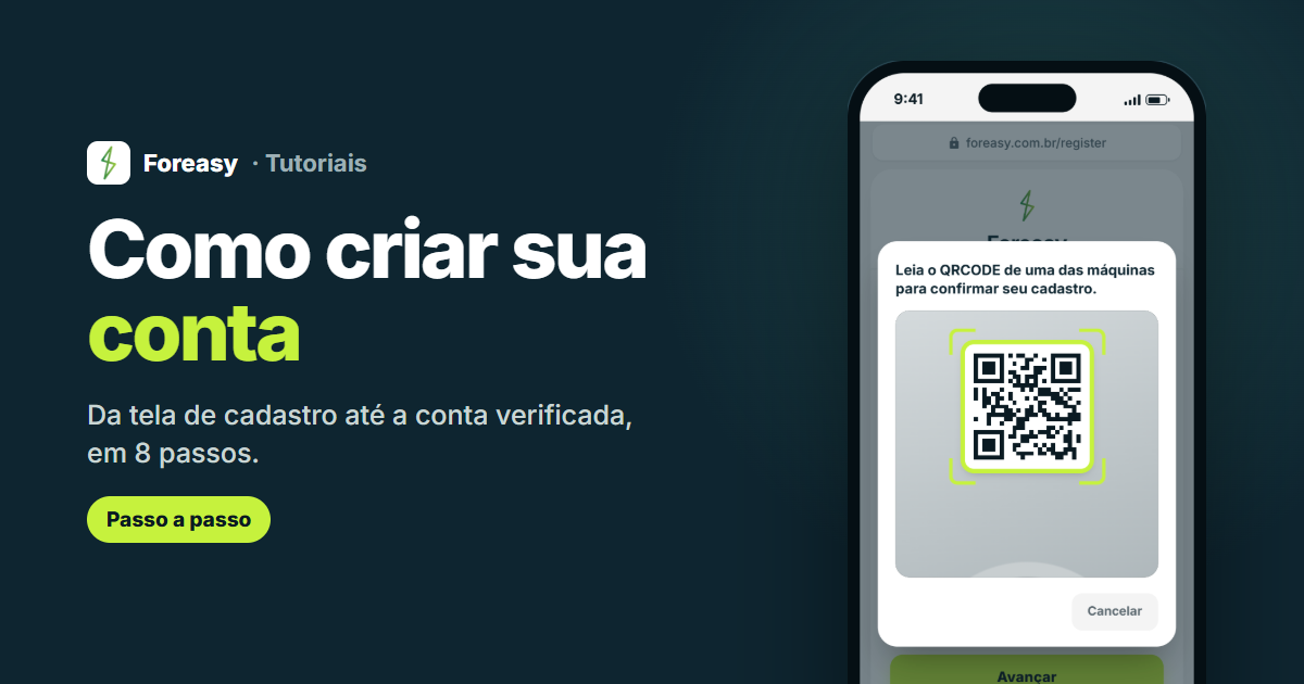Celular lendo o QR Code de uma máquina durante o cadastro da Foreasy